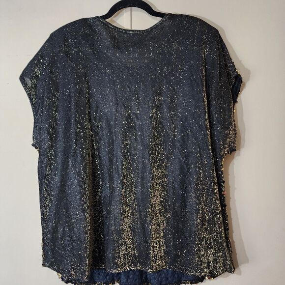 Roamans Black Gold Sequin VINTAGE Holiday Shell Top Plus Size 20/22 Stretch - Picture 5 of 16
